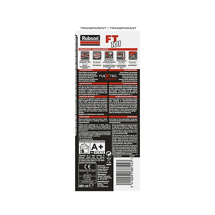 Mastic Rubson FT 101 Joint Fissure Colle translucide cartouche 280ml