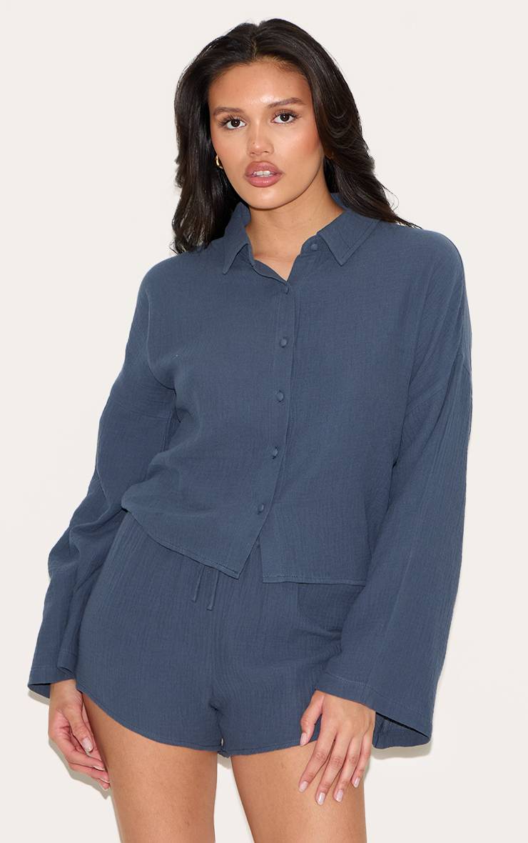 Bleu Foncé Chemise Boutonnée Oversize