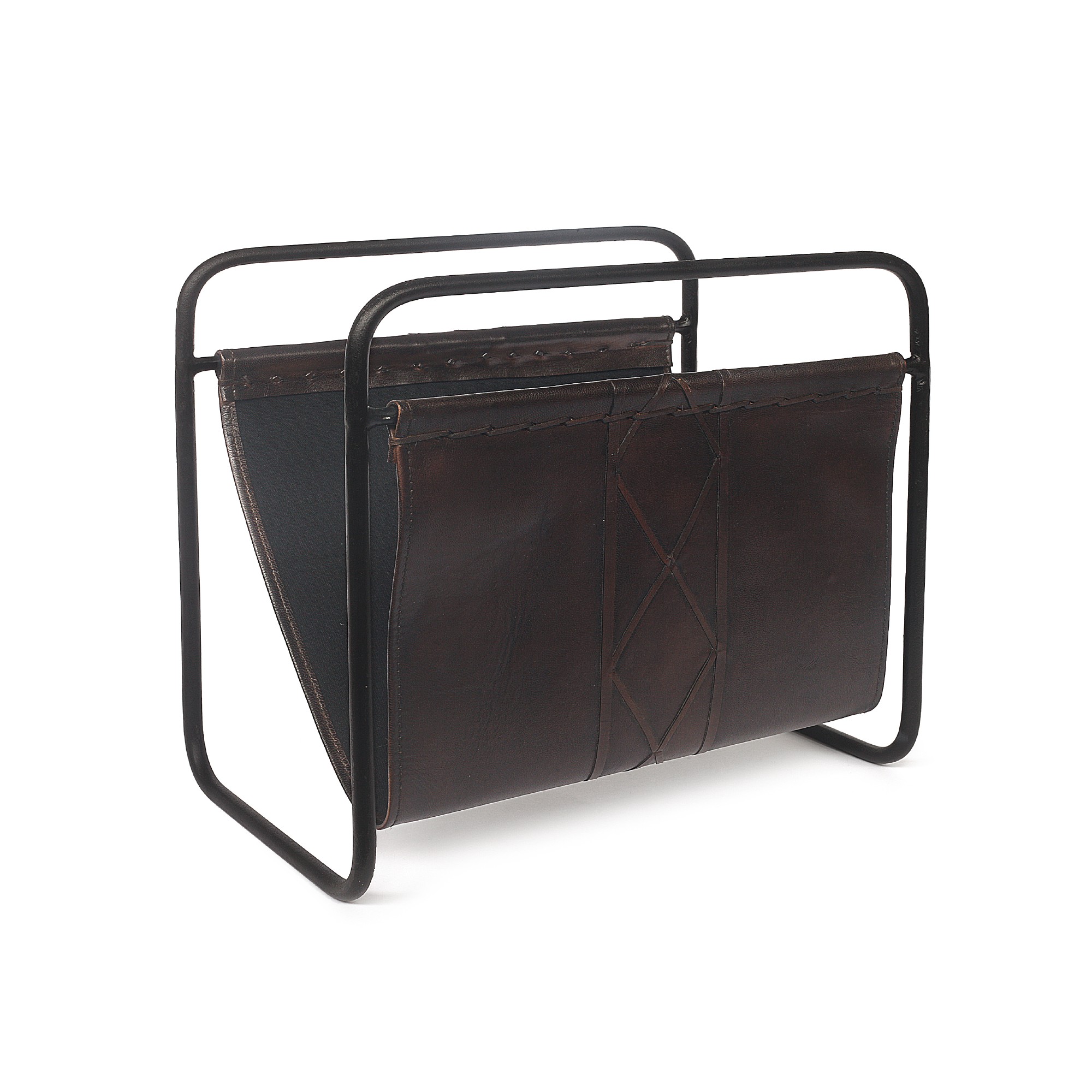 Zeitungsständer 'Diario', Leder und Eisen, B 39 cm, L 24 cm, H 38 cm von fischer's lagerhaus