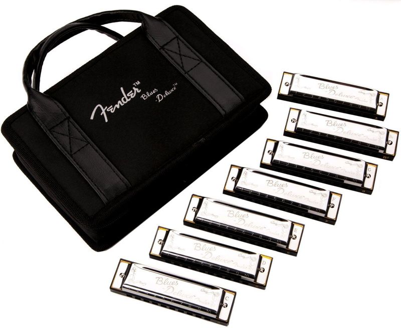 Fender - Blues Deluxe - Mondharmonicaset - Verchroomd Metaal - 7-delig - Met Etui