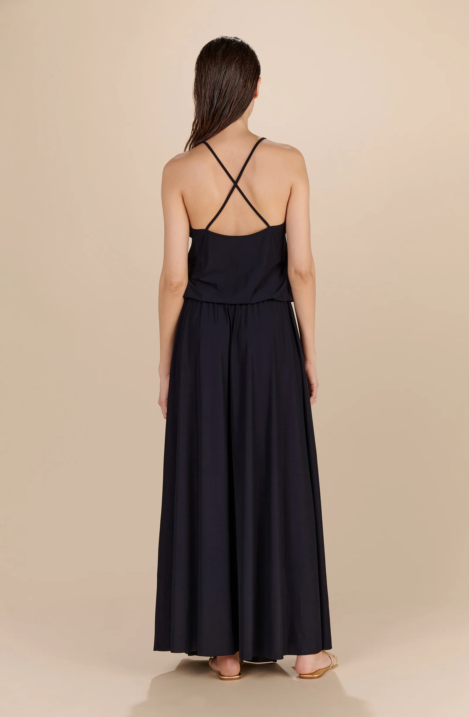 maeve Robe longue noire à bretelles croisées dans le dos Noir
