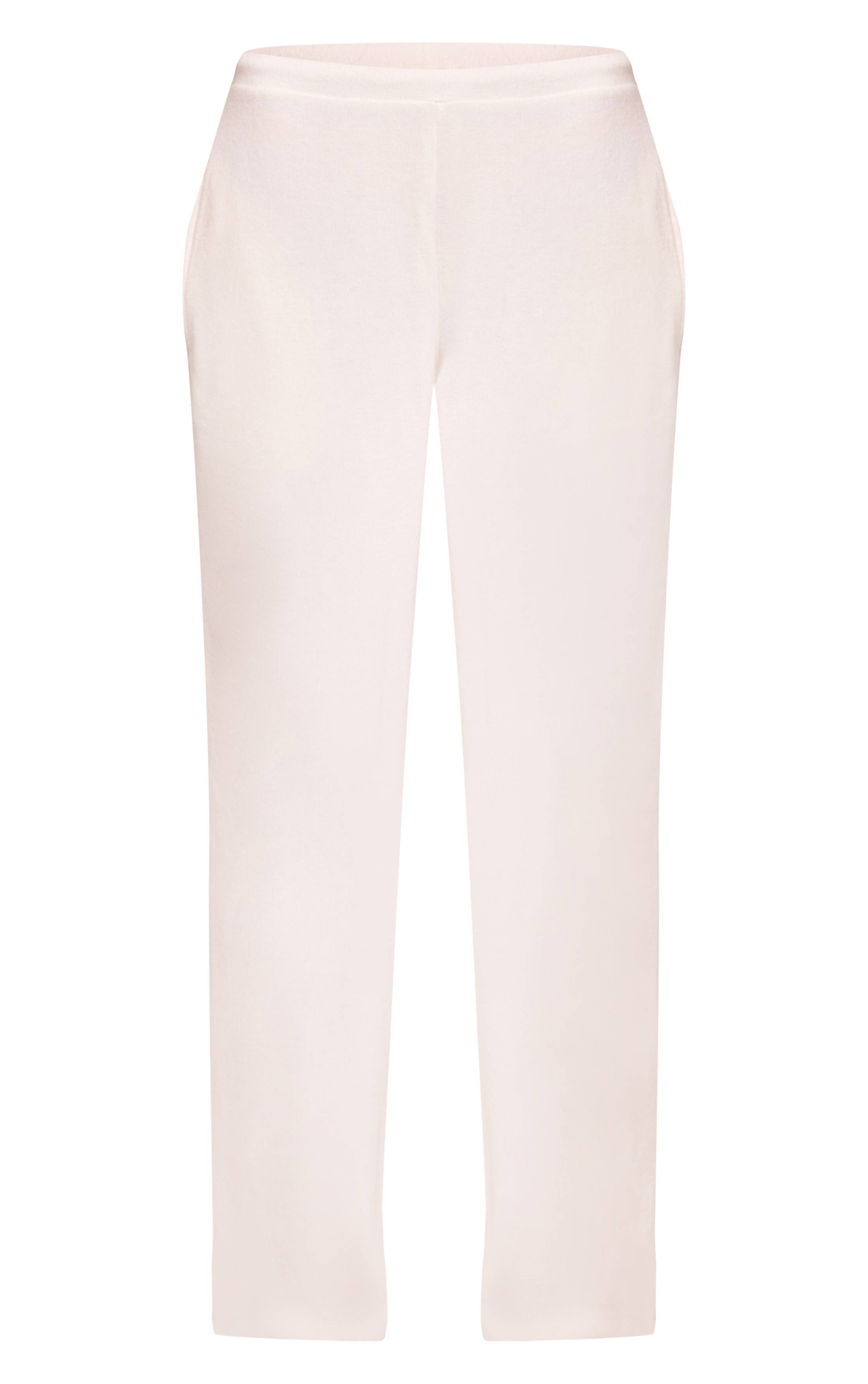 Crème Pantalon Droit Côtelé Brossé À Taille Élastique