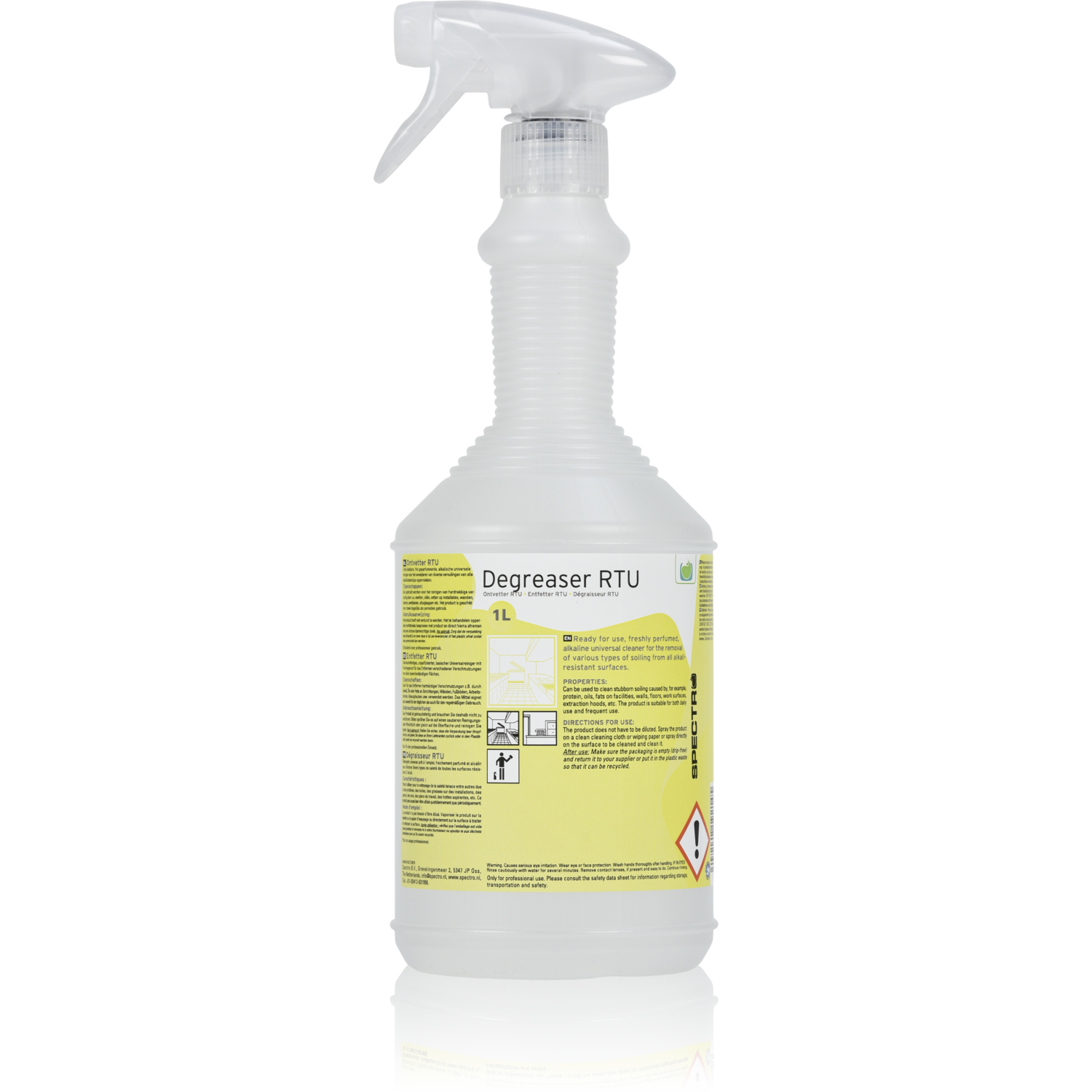 Keukenontvetter, sprayflacon, 1l, 11.2pH, geel