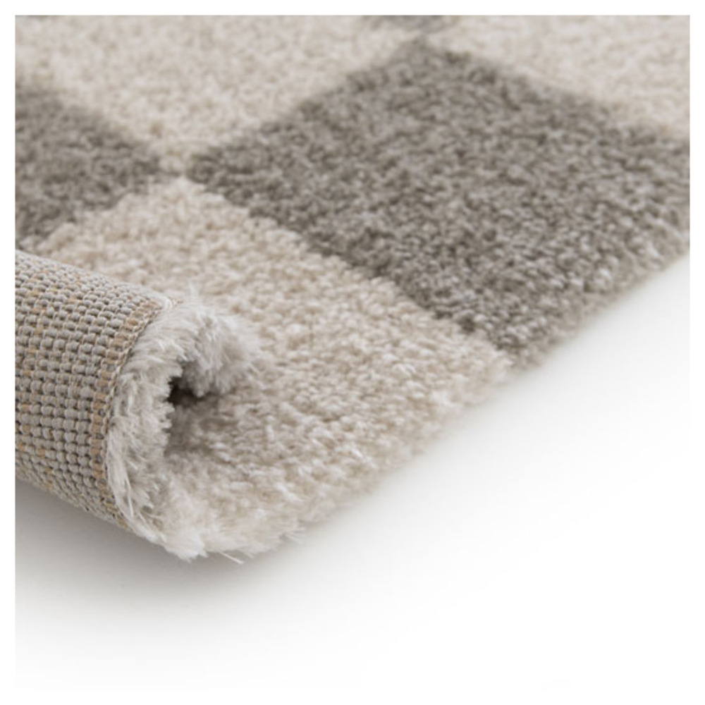 Tapis doux à motif damier en matière recyclée - damia - taupe et crème - 120 x 170 cm