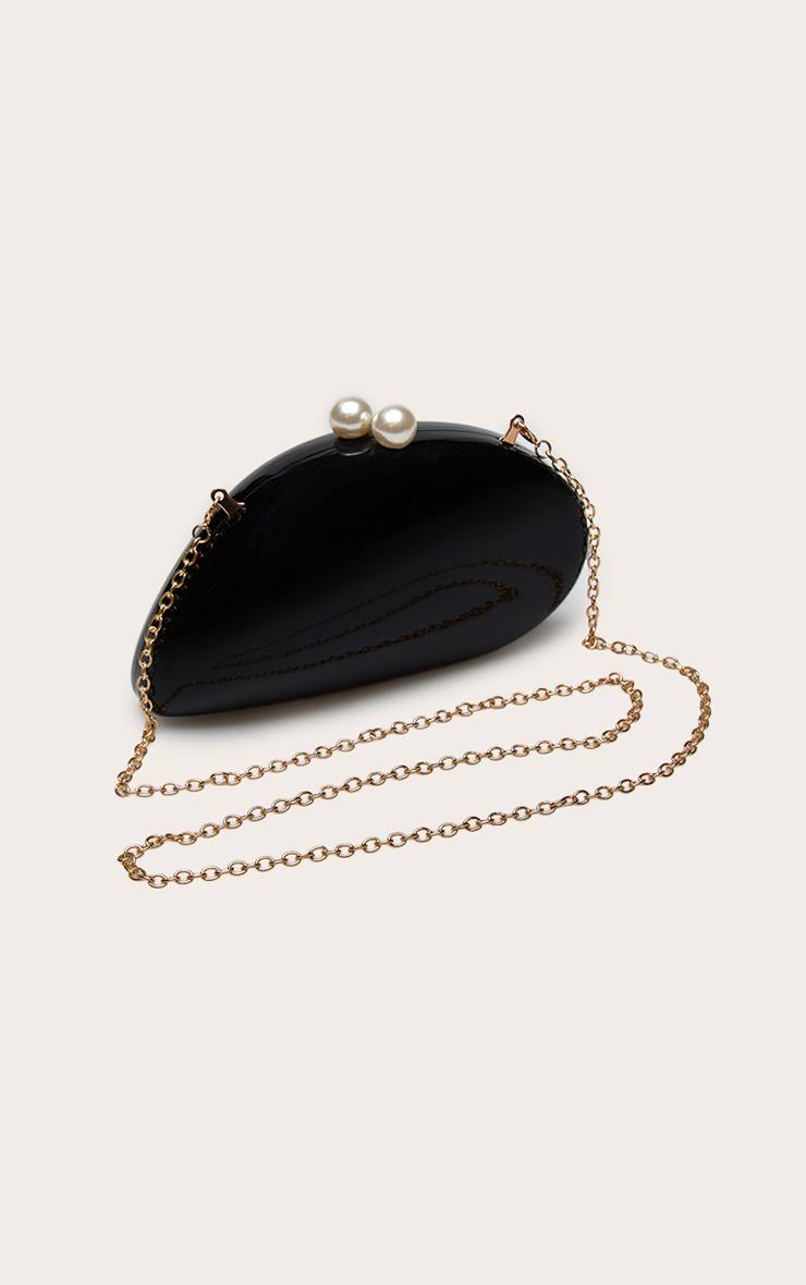 Noir Sac Pochette Rigide Noir À Texture Galet Métallisé Et Perle