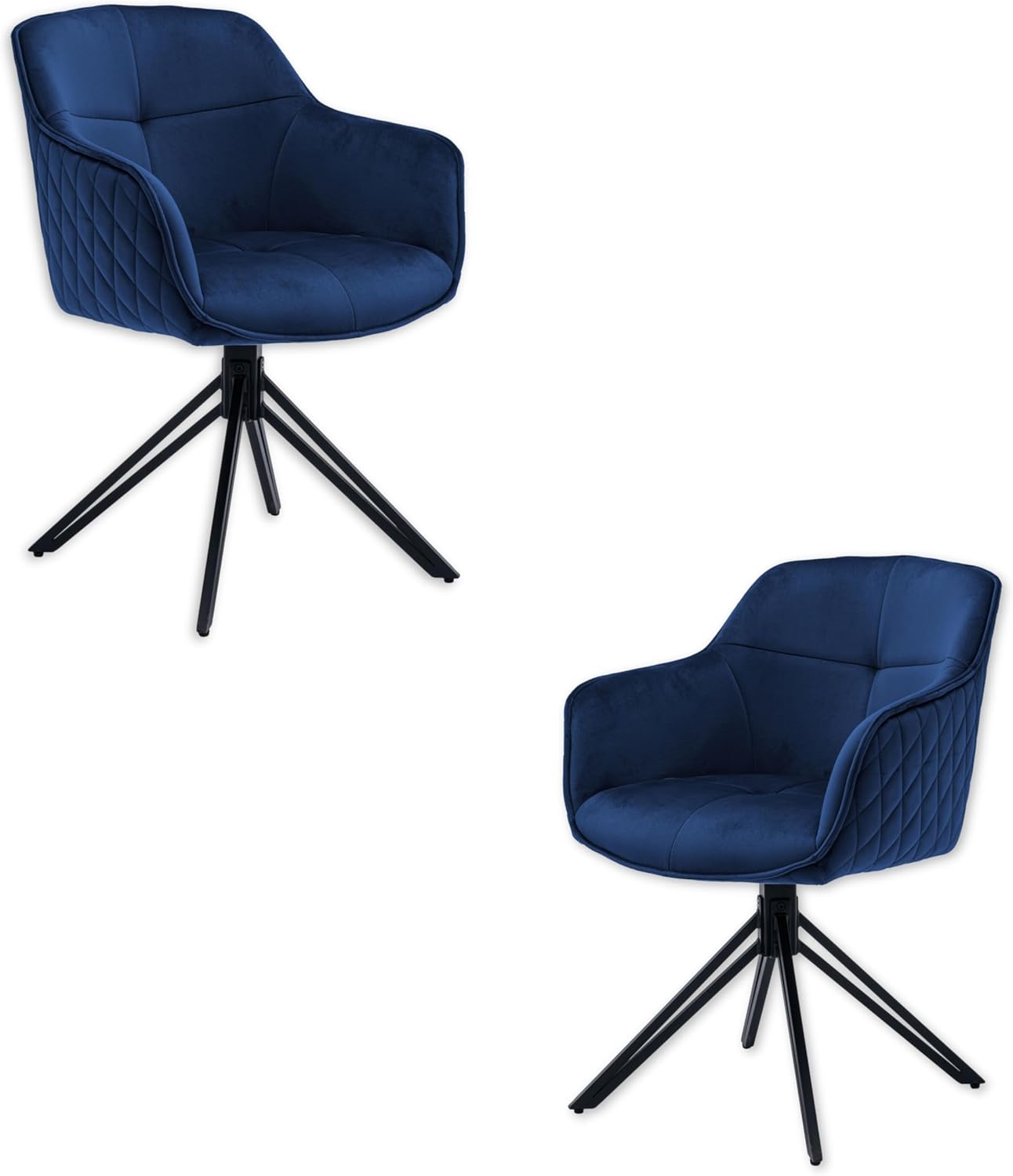 Stella Trading Emma Esszimmerstühle 2er Set mit schwarzem Metallgestell, Blau - Bequeme Samt Stühle für Esszimmer & Wohnzimmer - 59 x 82 x 62 cm (B/H/T)