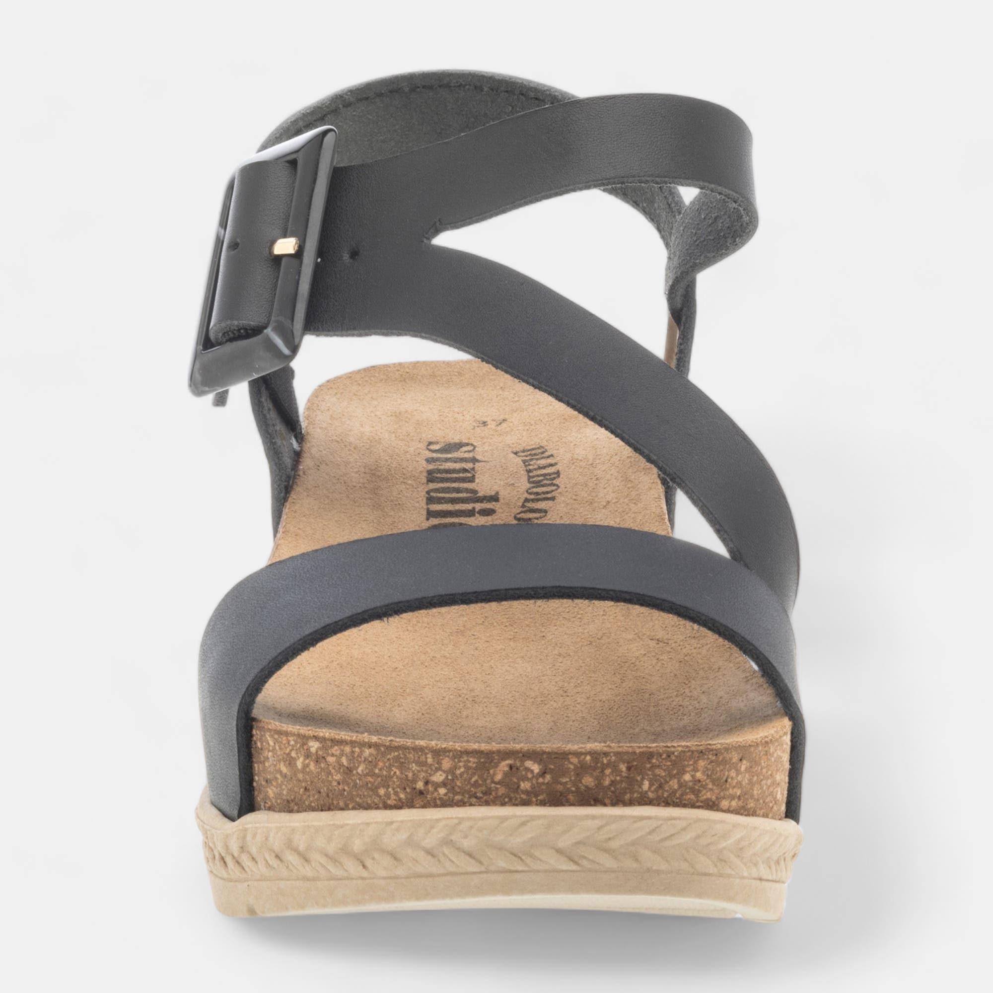 Sandales à talon compensé Femme en cuir noir