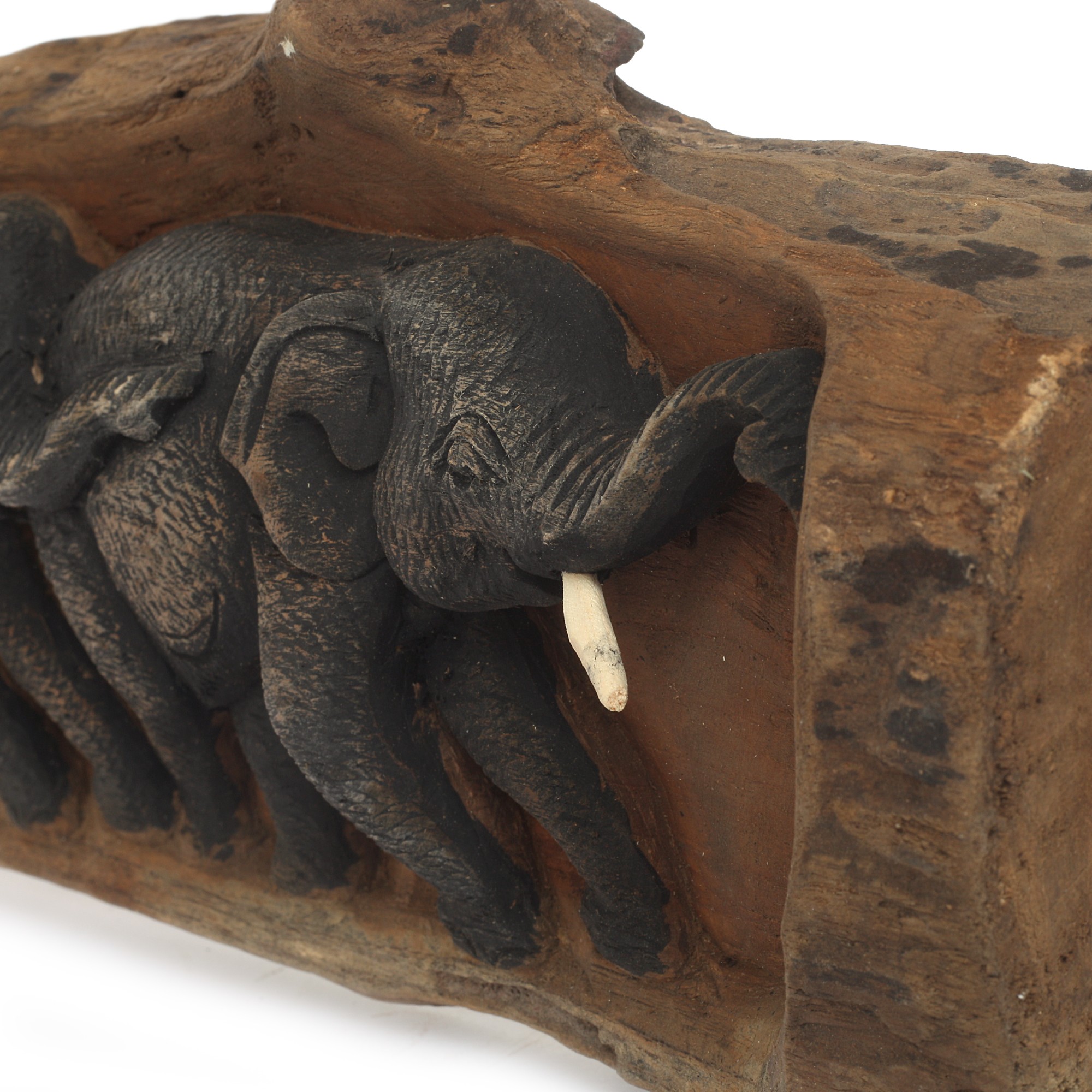 Schnitzrelief '3 Elefanten', Teak, B ca. 45 cm von fischer's lagerhaus