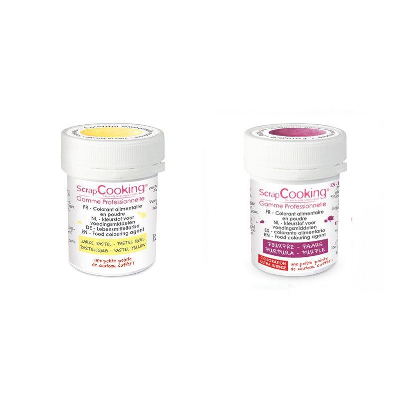 2 colorants alimentaires en poudre - pourpre-jaune pastel Scrapcooking
