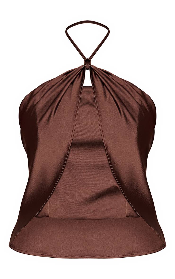 Chocolat Top Court Col Halter Avec Détail Découpe En Satin Coordonné