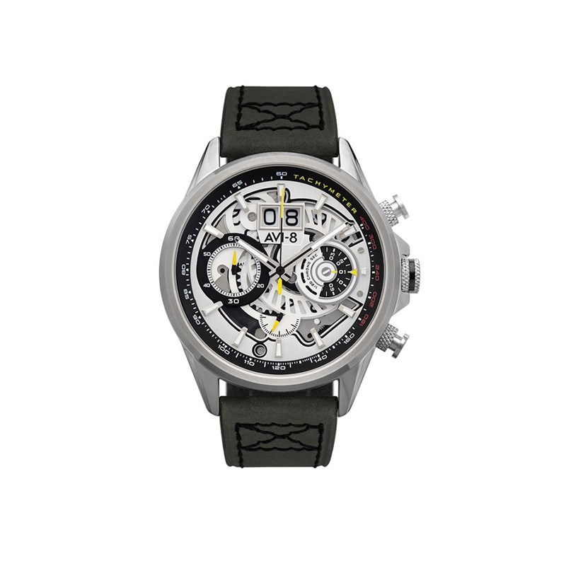 Montre homme quartz japonais chronographe AVI-8 - Bracelet cuir véritable de vachette - Date
