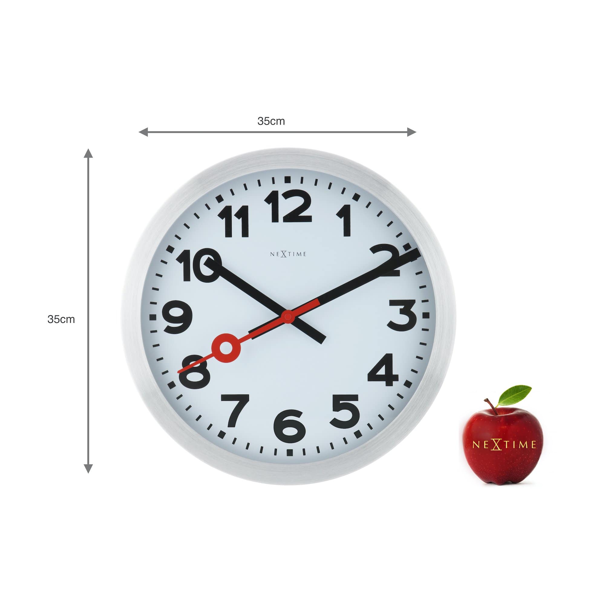 NeXtime - NeXtime - Wandklok -  35 cm - Geborsteld Alu - Wit -