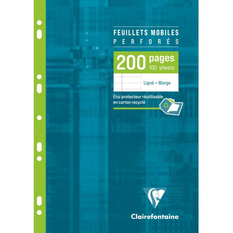 Feuillets mobiles sous étui A4 200 pages perforées ligné + marge