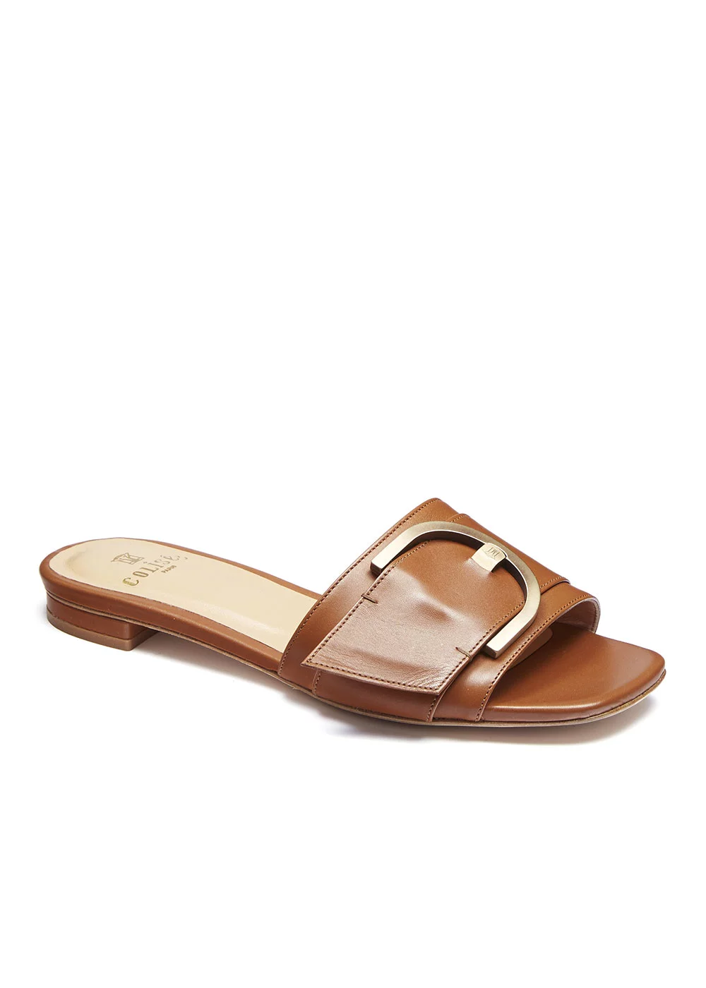 MULE PLATE BOUCLE CUIR CAMEL