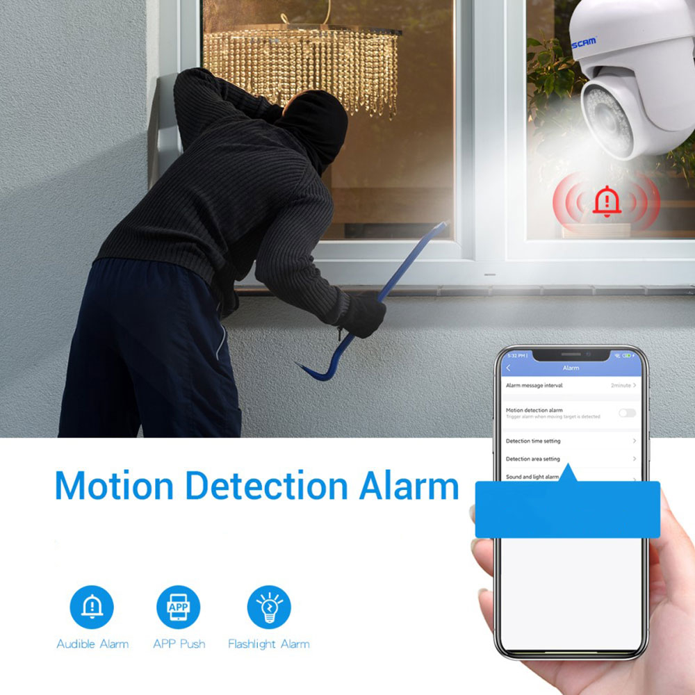 WiFi IP Kamera 3MP 1296p mit Nachtsichtfunktion / Micro SD und Wandhalterung für iOS/Android (IP66) - Weiss