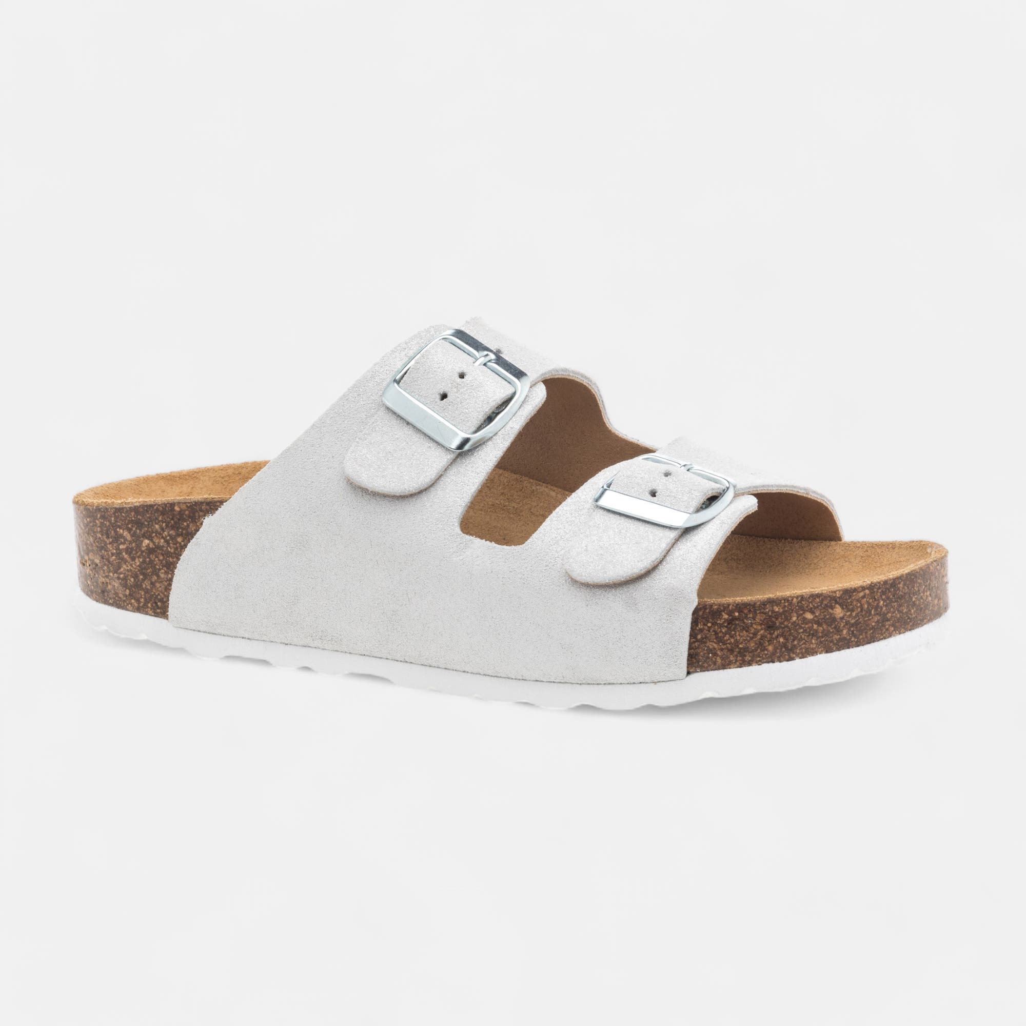 Mules semelle liège Femme en cuir blanc
