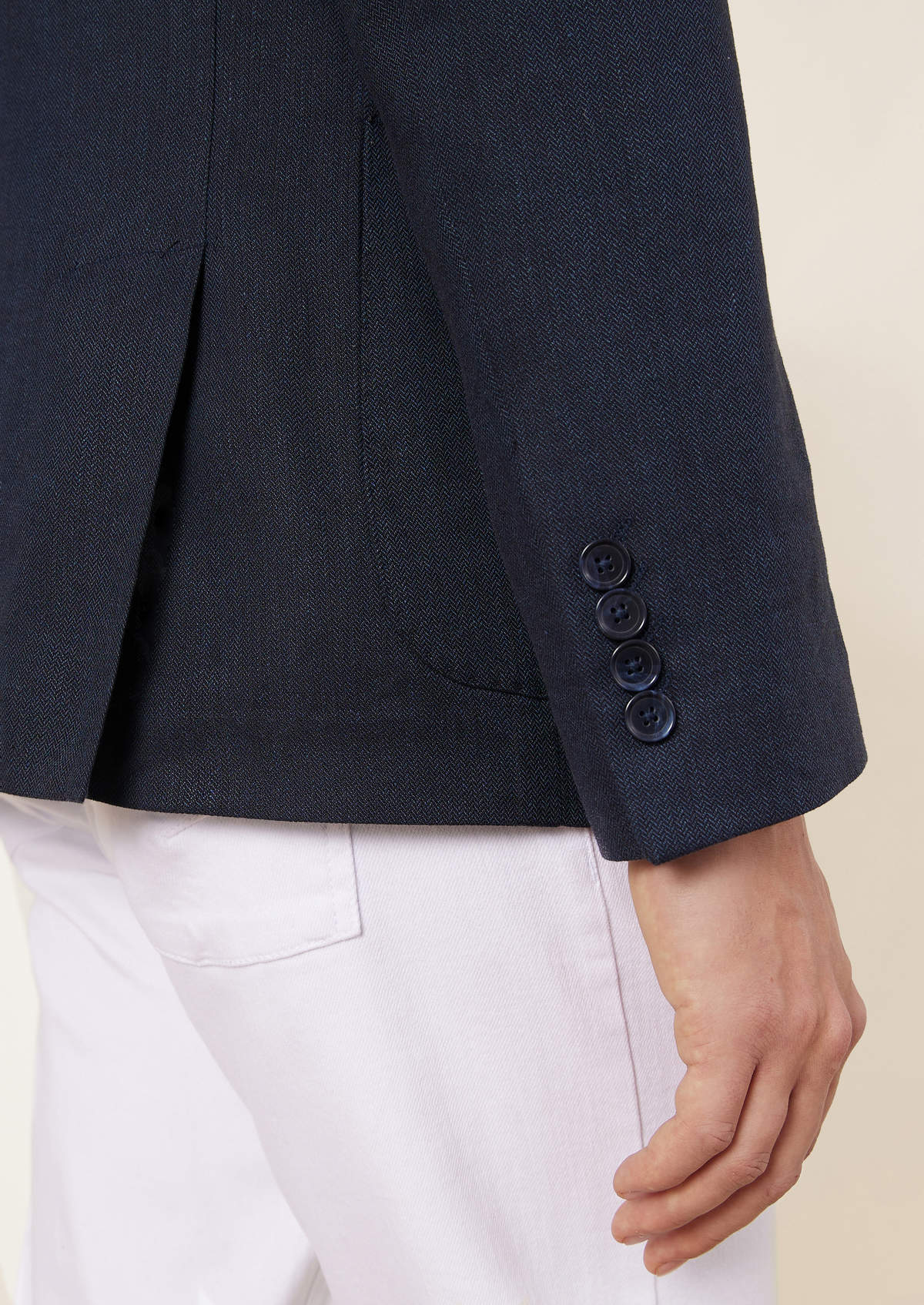 Veste casual Regular en coton et lin unis bleu marine