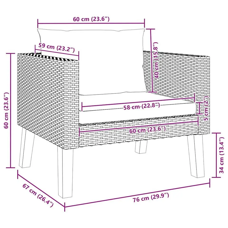 vidaXL - Tuinbank eenzits - Zwart - Poly rattan - Met kussens