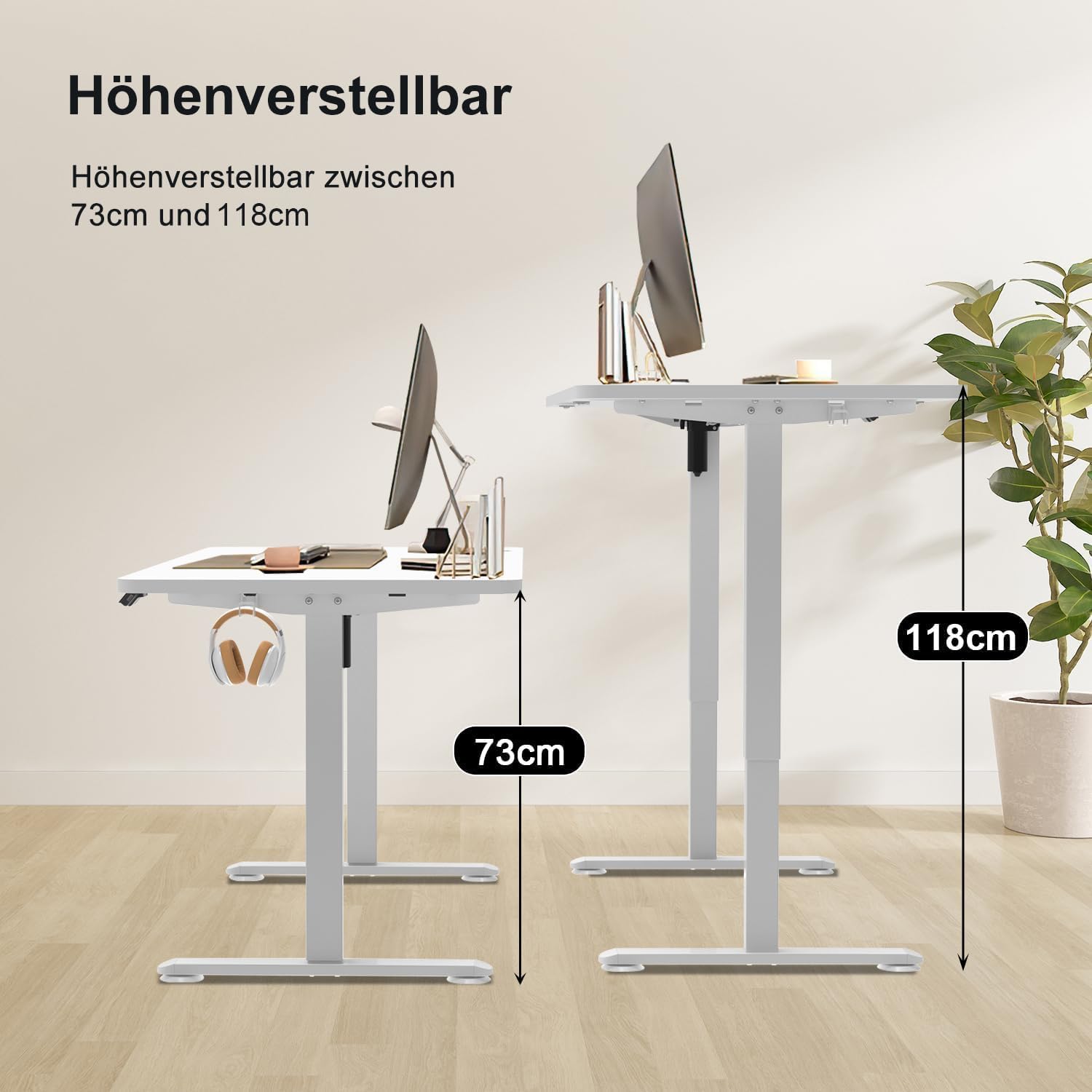 Homall Höhenverstellbarer Schreibtisch mit USB-Buchse 140x60 cm, Computer Stehschreibtisch, Ergonomischer Homeoffice-Tisch (140x60cm, Weiß)