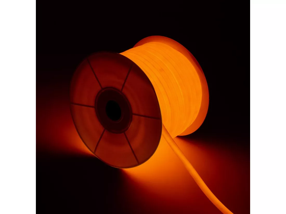 Bobine Néon LED Flexible 360º Rond Dimmable 220V AC 120LED/m IP67 Orange 50 Mètres sur Mesure Coupe Tous les 100cm Orange