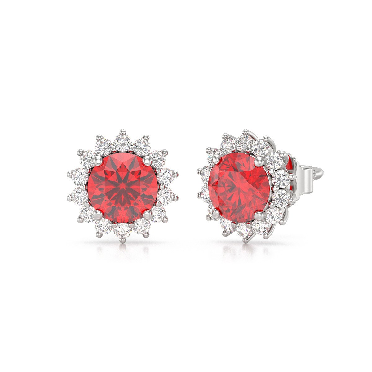 Boucles d'oreilles ADEN Or 585 Blanc Rubis et Diamant 2.61grs
