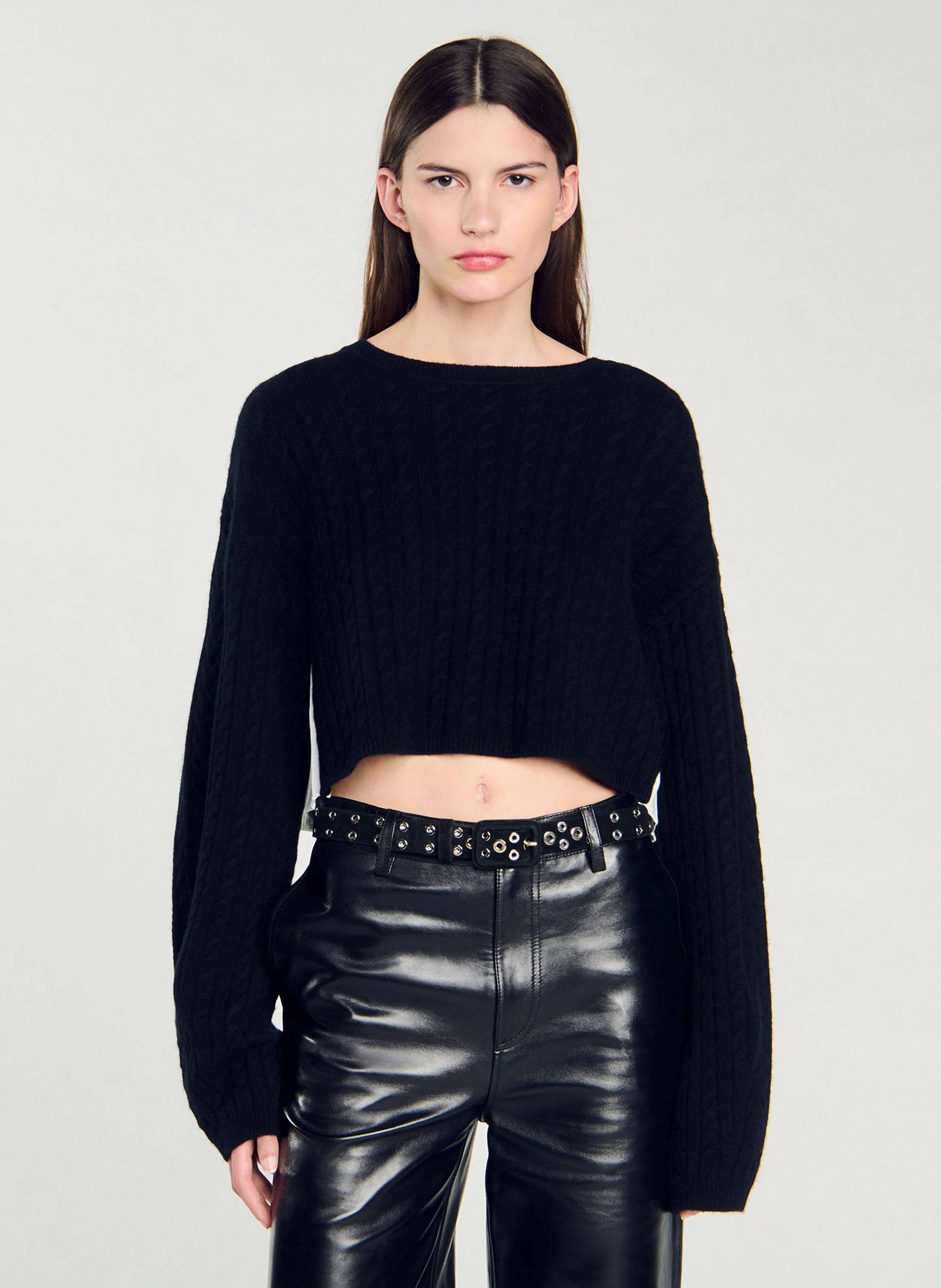 Pull col rond en laine mélangée | Noir