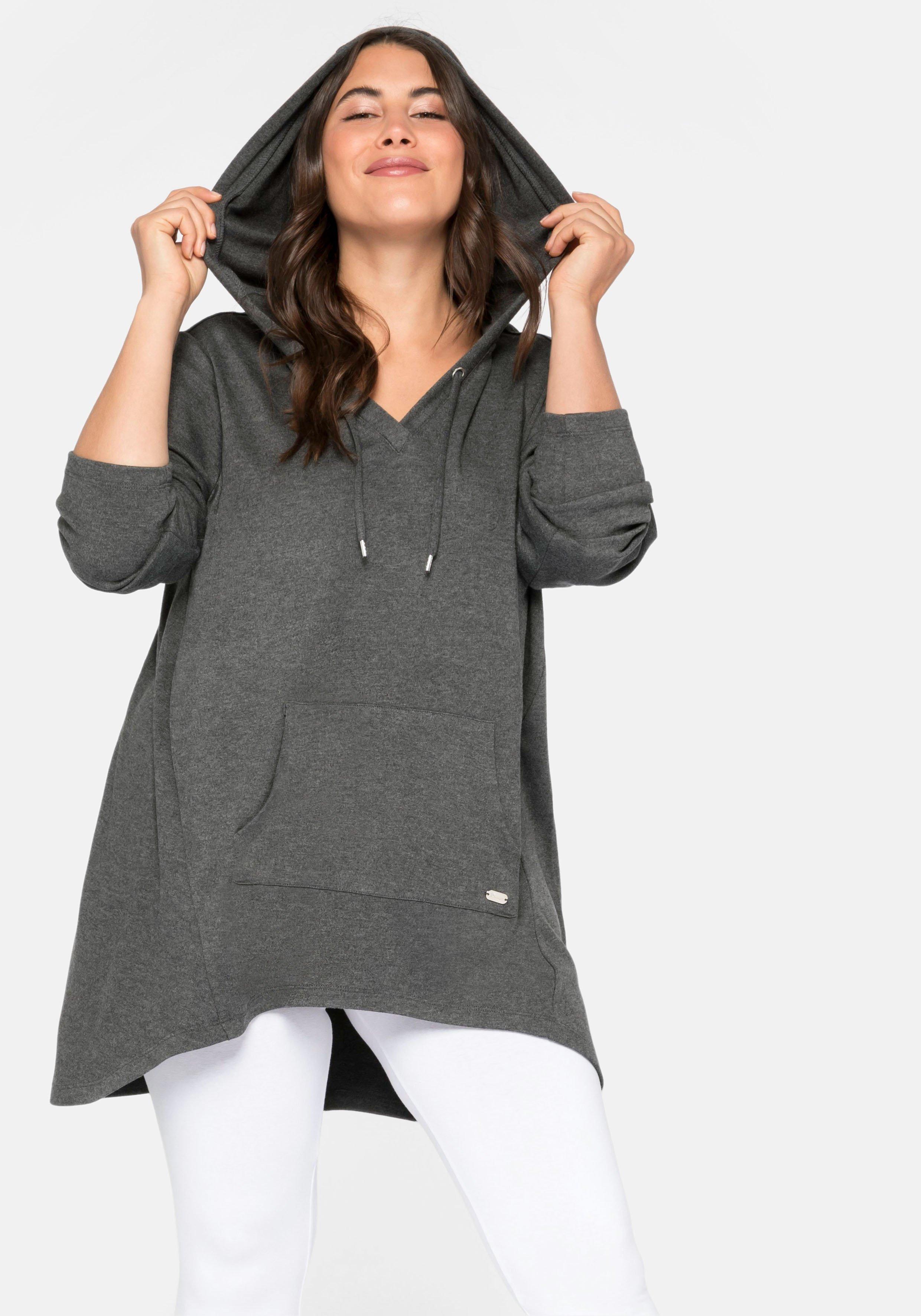 Longshirt mit Kängurutasche, im Vokuhila-Schnitt