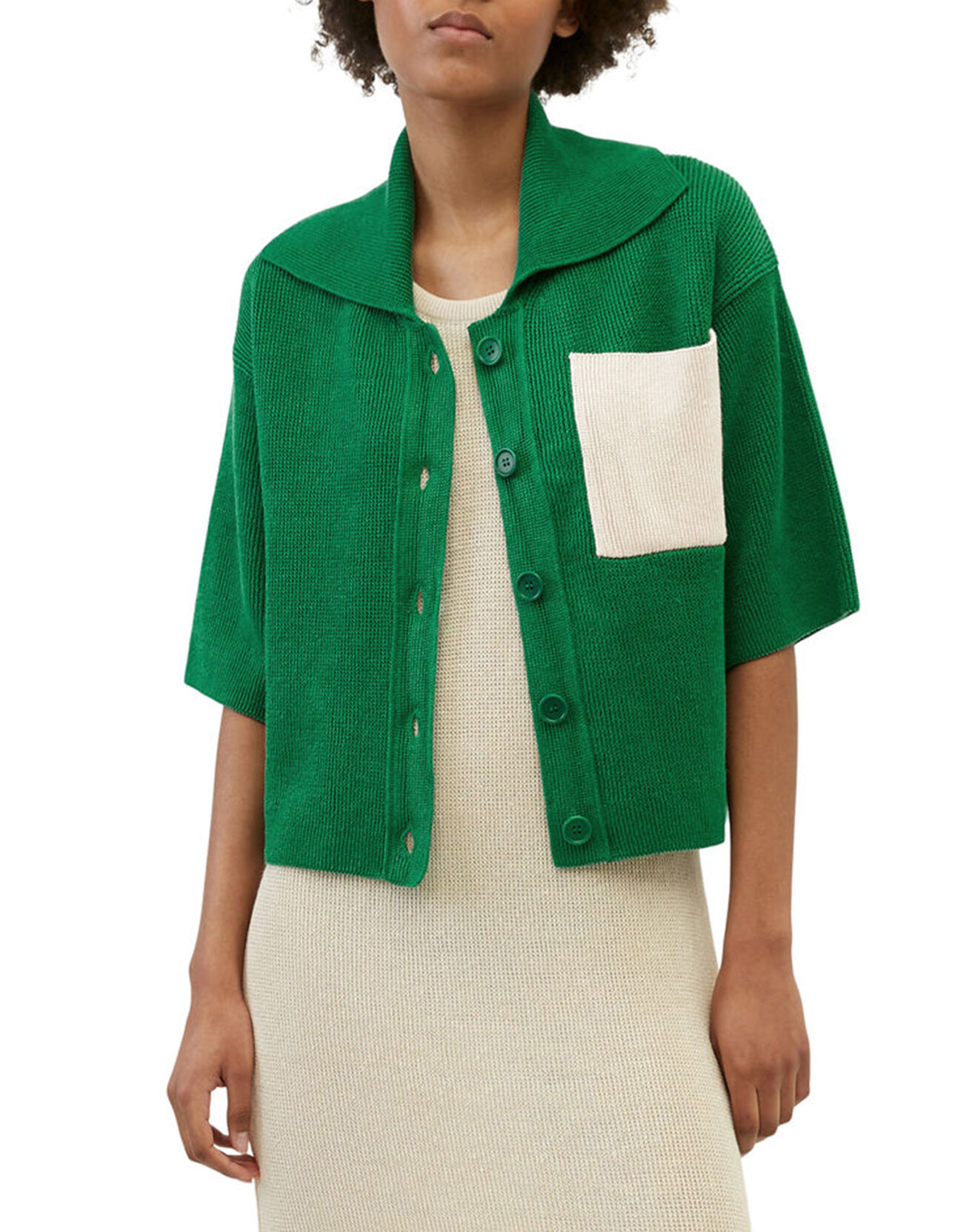 Marc O'Polo Gilet 100% Lin Maille Poche Bicol Kl vert