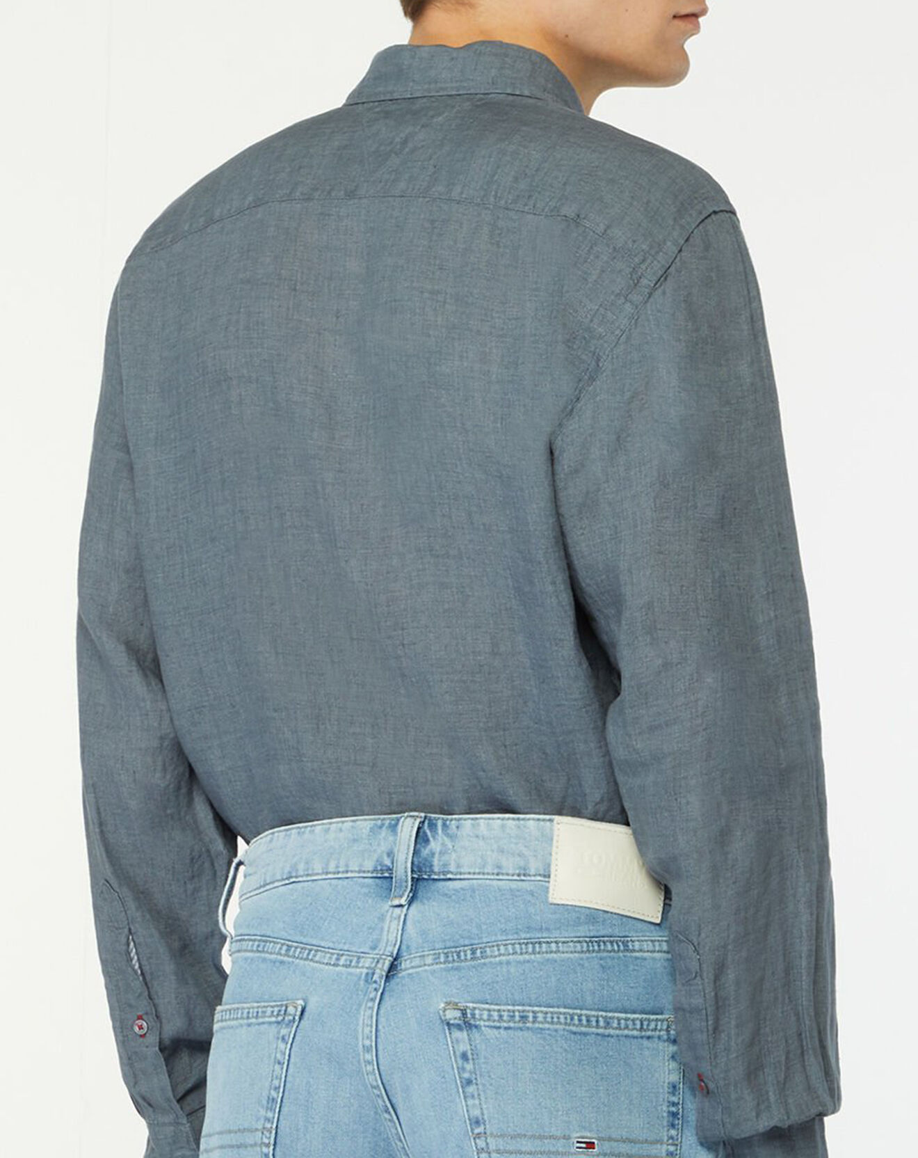 Tommy Hilfiger Chemise droite 100% Lin Pigment Dyed bleu denim
