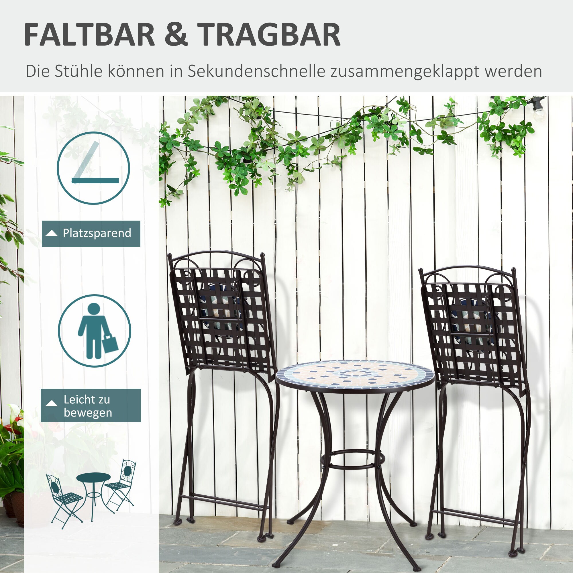 Outsunny Garten-Bistroset mit Metallrahmen bunt 61L x 61B x 71,5H cm