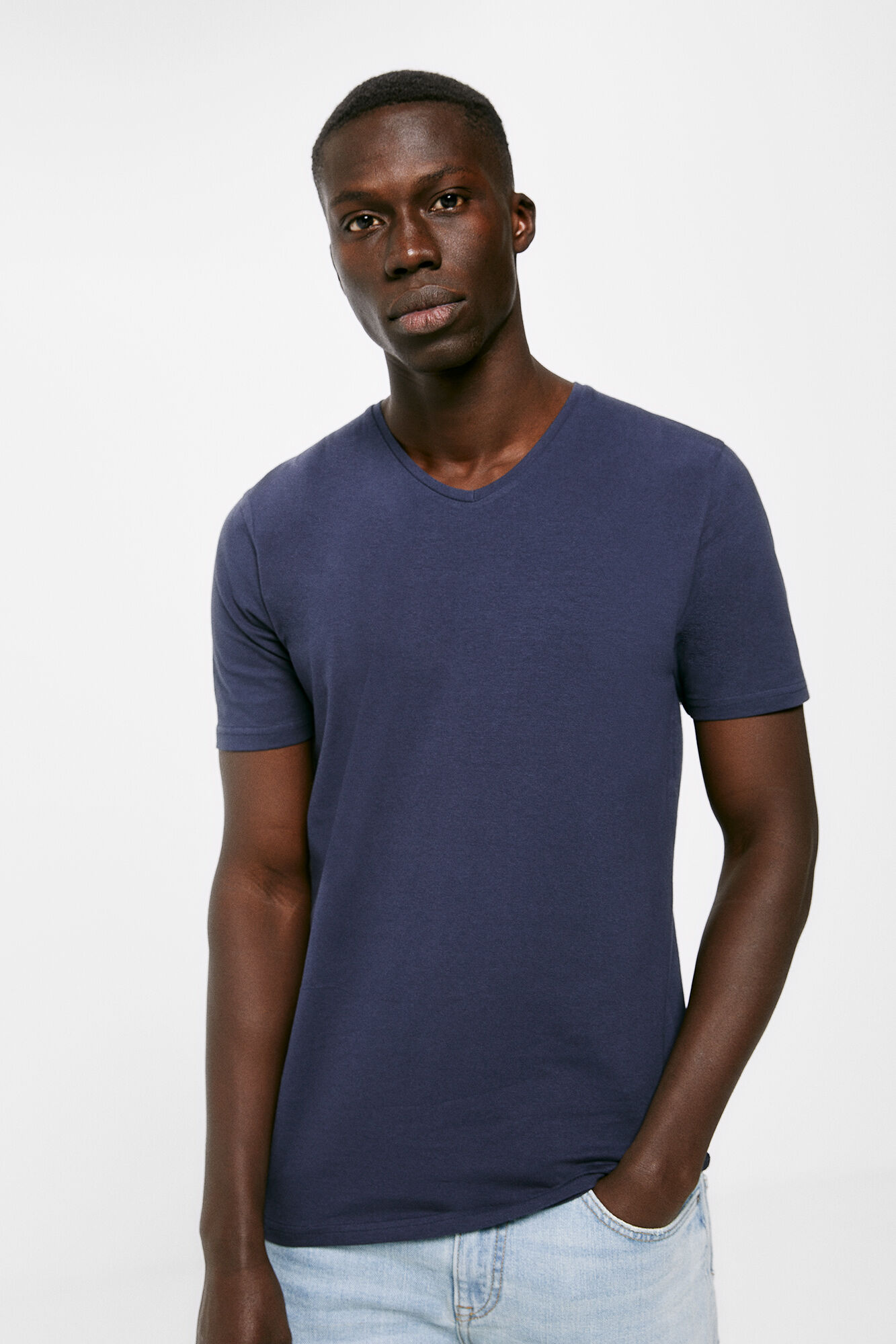 Camiseta com gola alta - Azul escuro