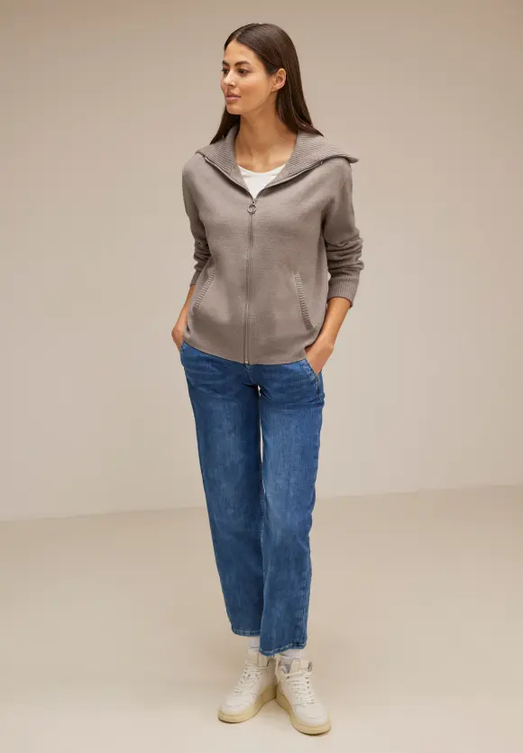 Zipper Troyer Strickjacke - whisper mocca melange