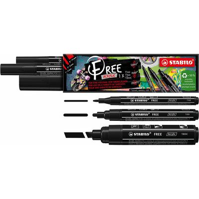 STABILO FREE - Pack de 3 marqueurs acryliques - noir - pointes mixtes