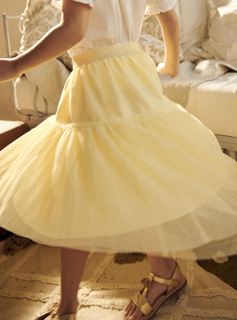 Jupe jaune asymétrique en tulle paillettée
