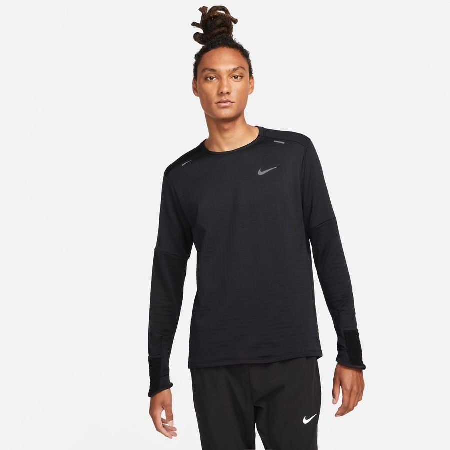 Nike Haut Running Therma-FIT Imperméable Element Crew - Noir/Argenté