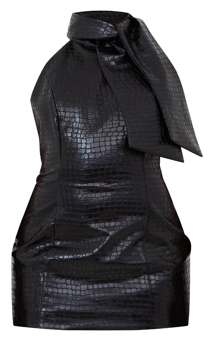 Robe Moulante En Synthétiquecuir Effet Croco Avec Nœud Grande Taille