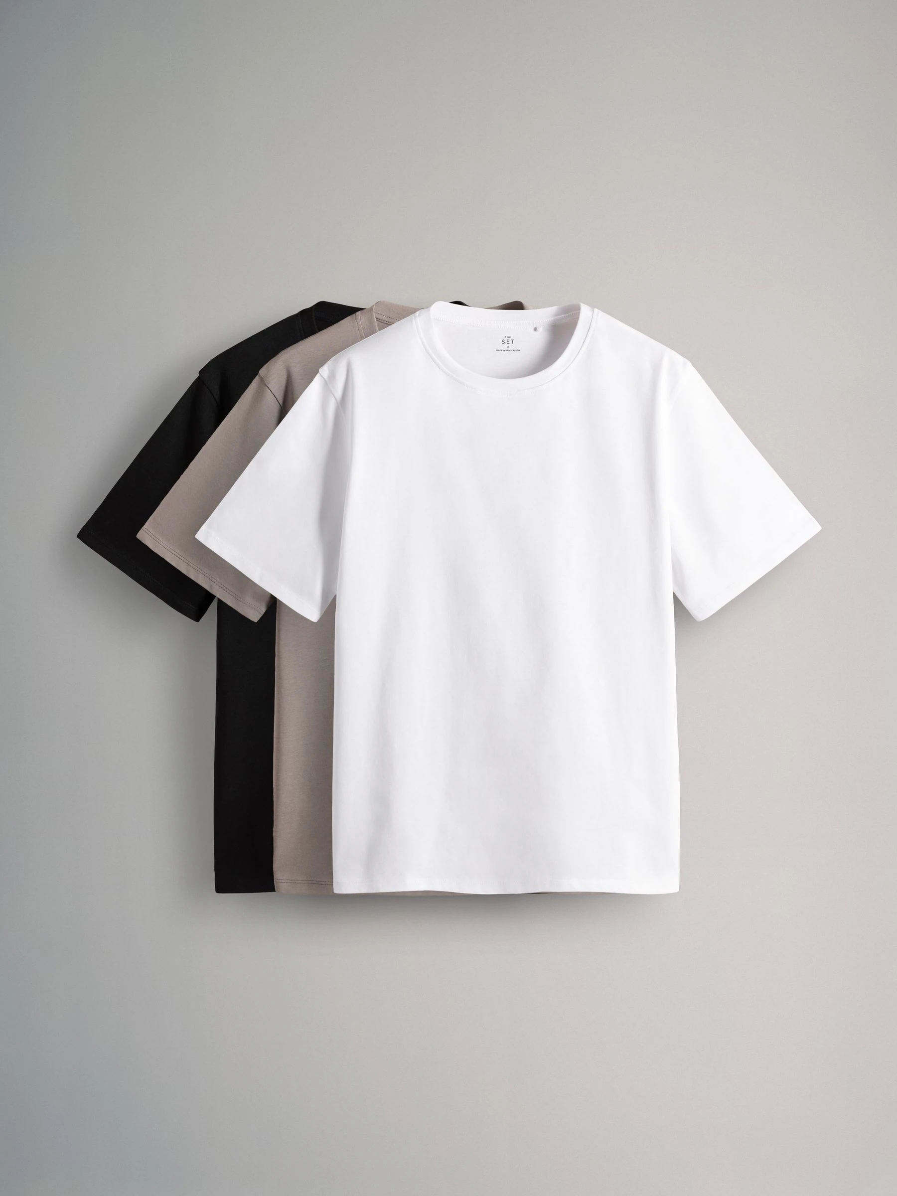 Zwart/wit/taupe bruin - The Set verpakking van 3 relaxte T-shirts met korte mouwen van 100% katoen