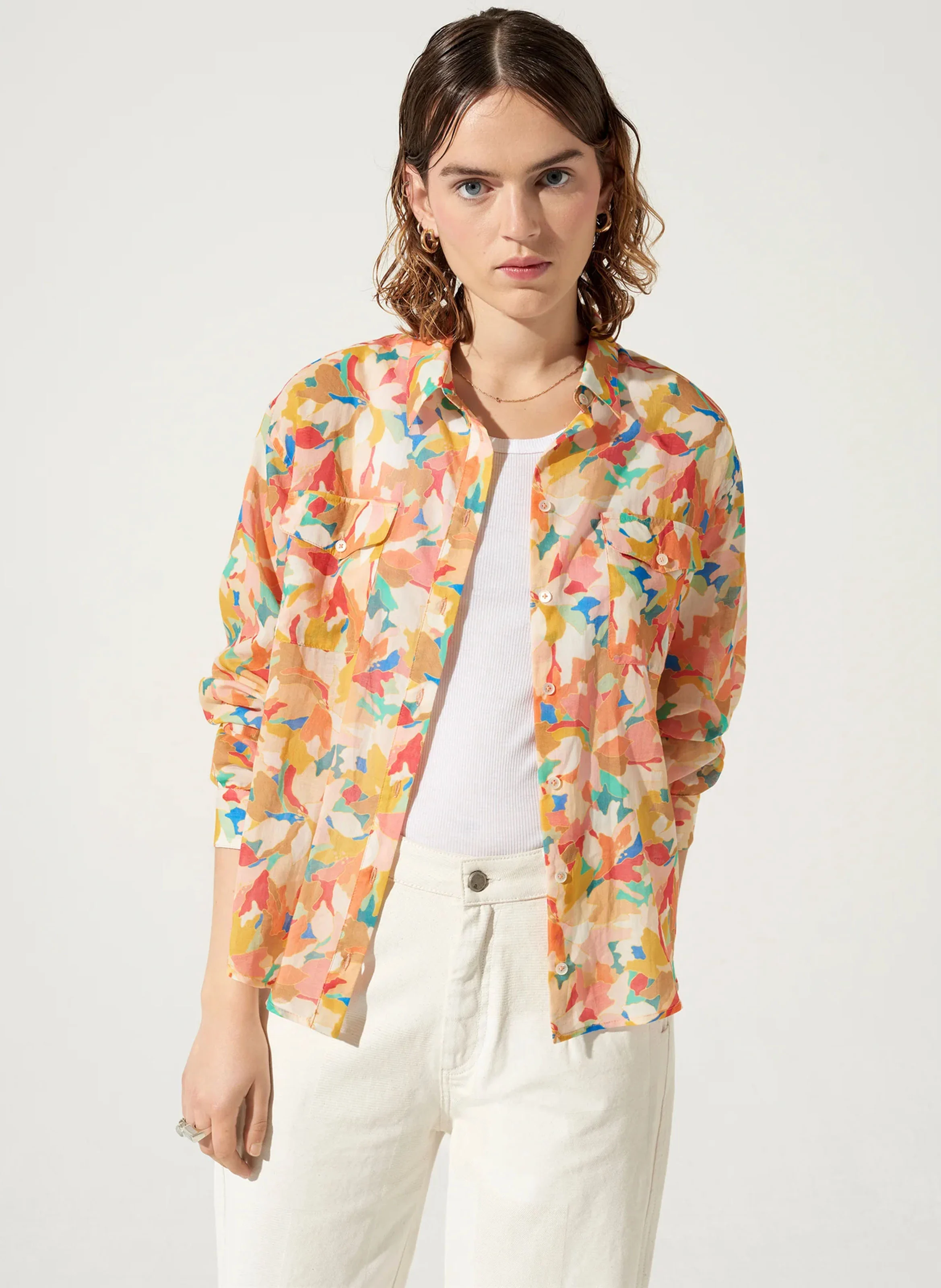 BORA - Chemise droite imprimée en coton | Rose