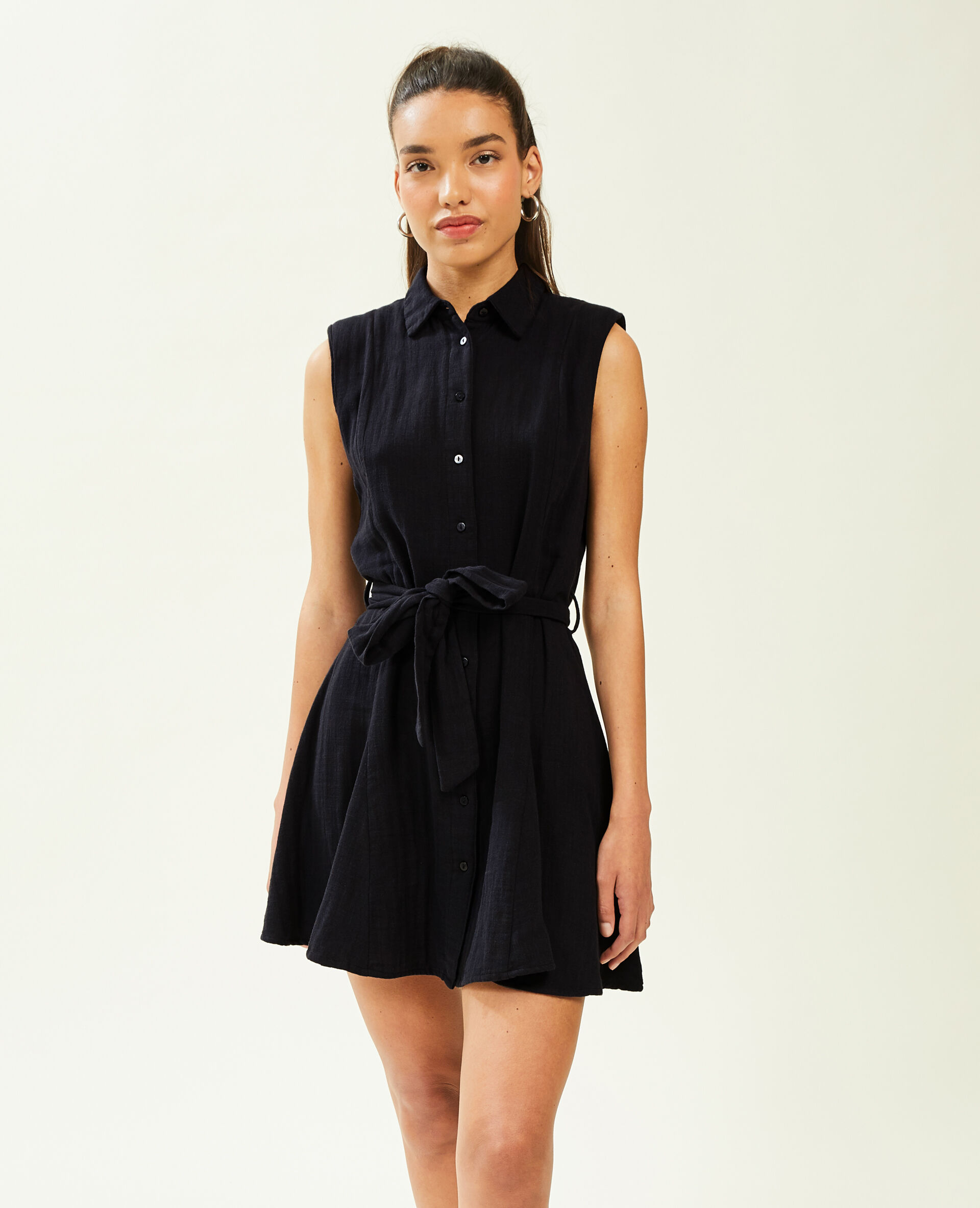 Robe sans manches gaze de coton - Noir