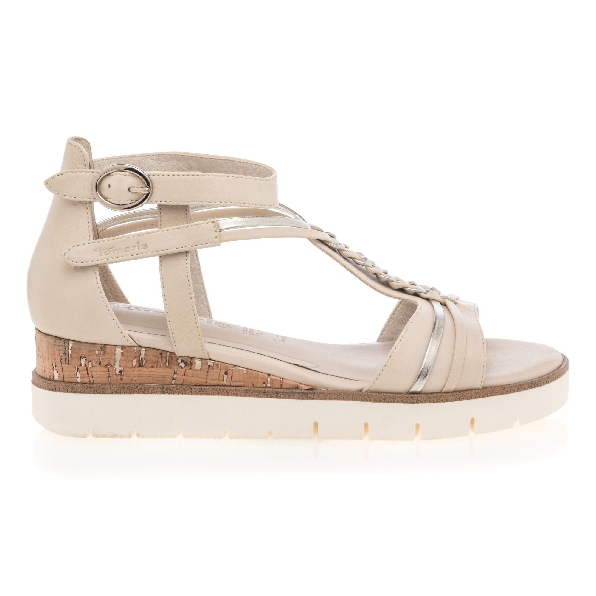 Sandales à talon compensé Femme en cuir beige