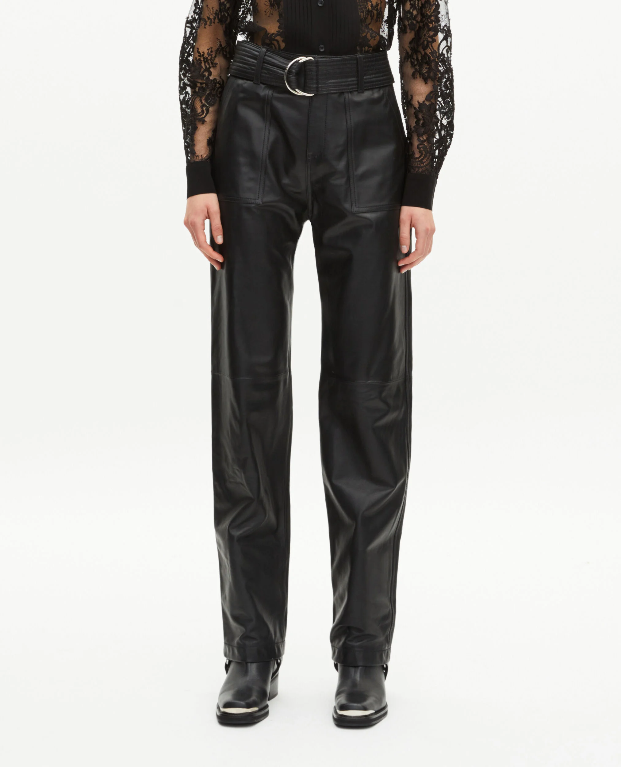 Pantalon droit en cuir