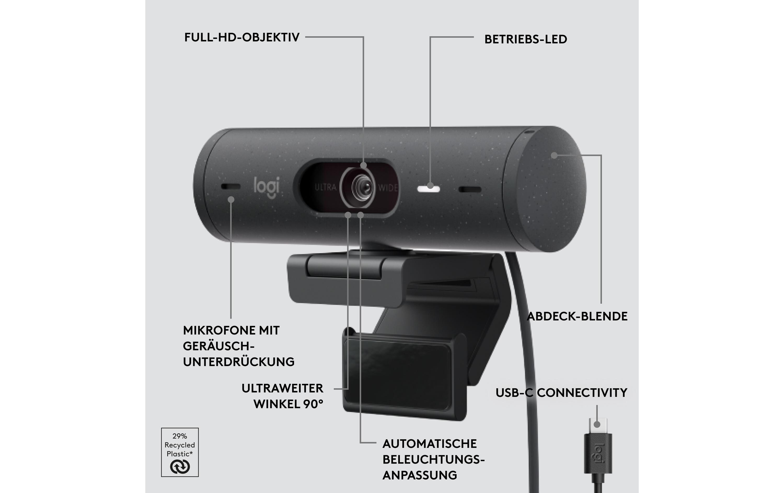 Webcam Brio 500 GraphiteFull HD-Webcam mit RightLight 4 und HDR