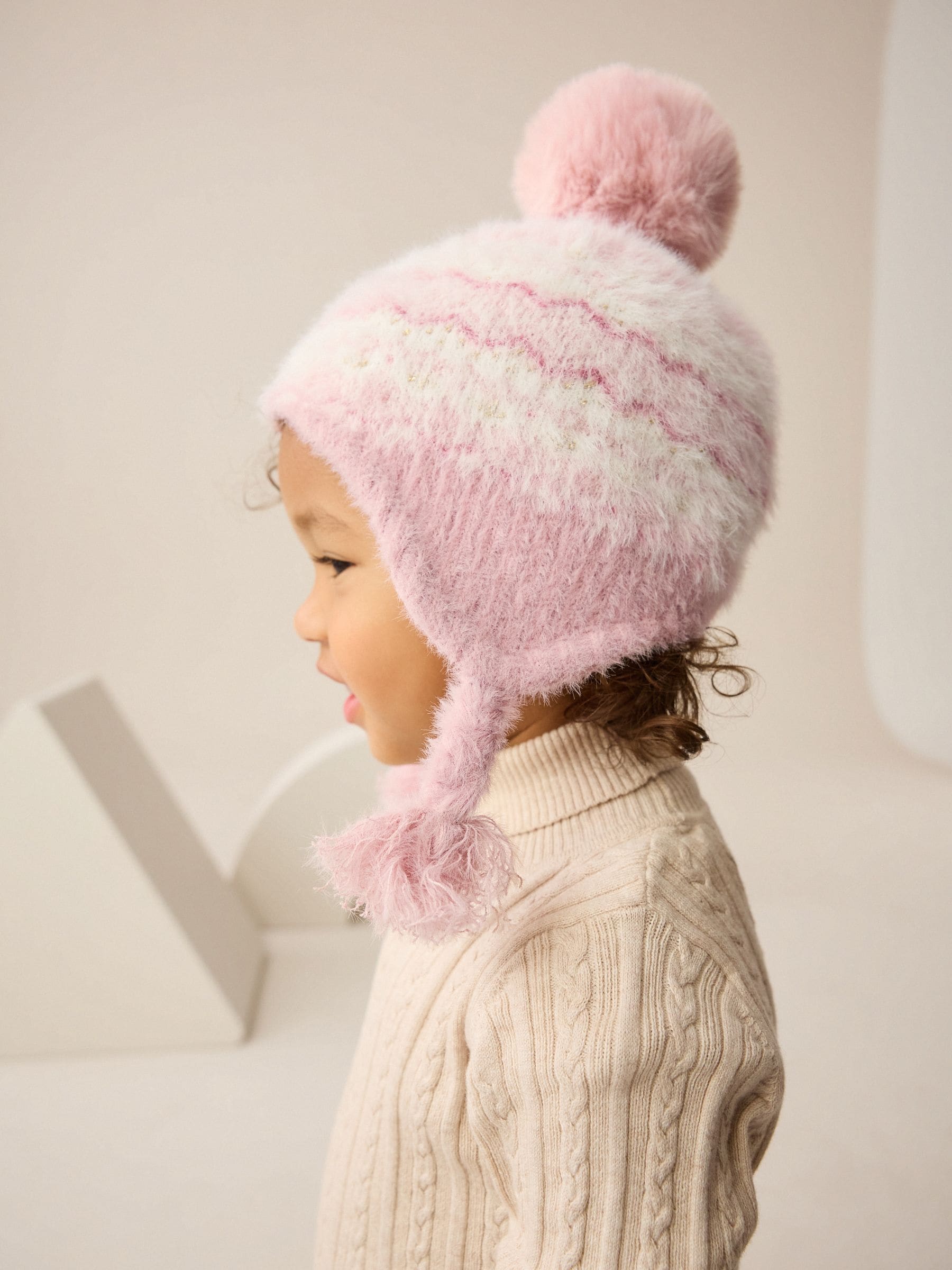 Roze Fairisle-patroon - Pilotenmuts (3mnd -13jr)
