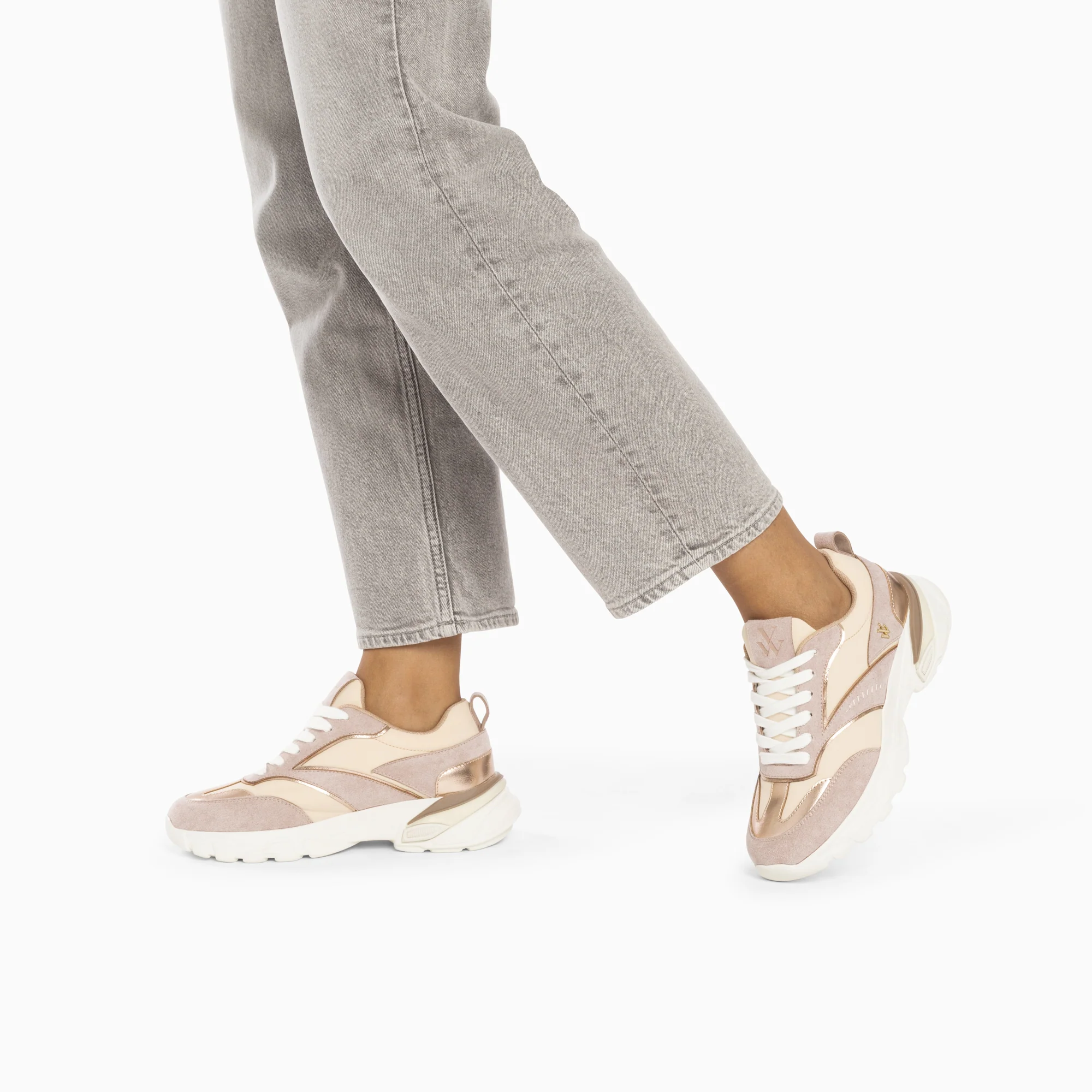 Sneakers-Baskets Alexane lilas et rose gold à semelle épaisse