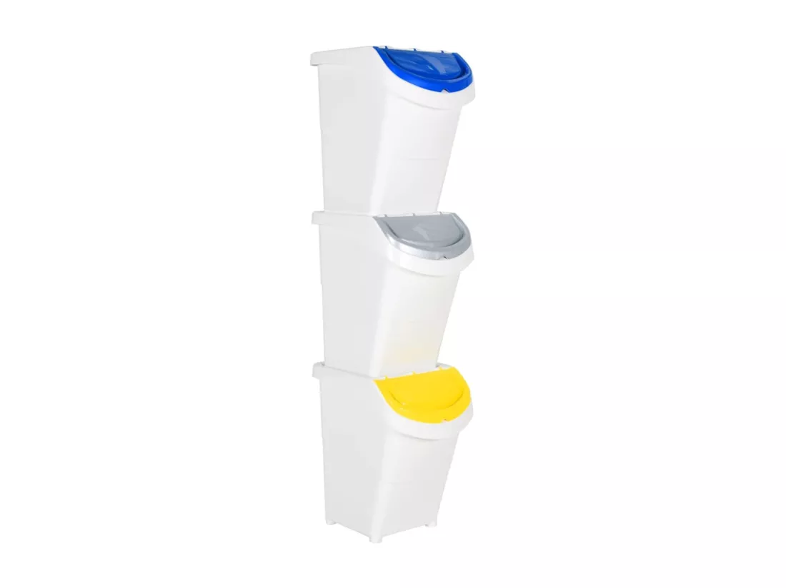 Prolenta Premium - Poubelles empilables avec couvercles 3 pcs blanc PP 120 L