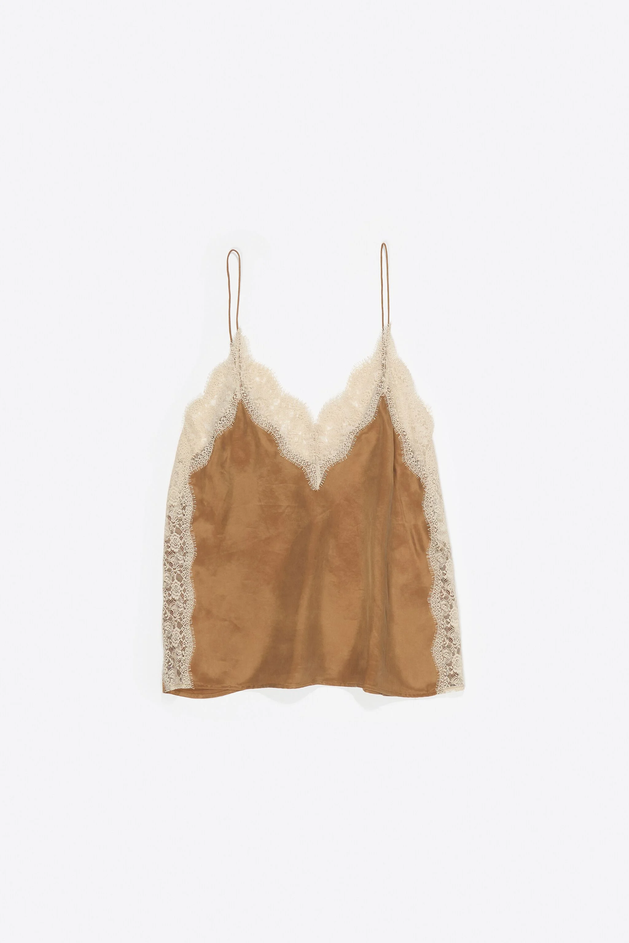 blusa de alcinha de renda cor caramelo