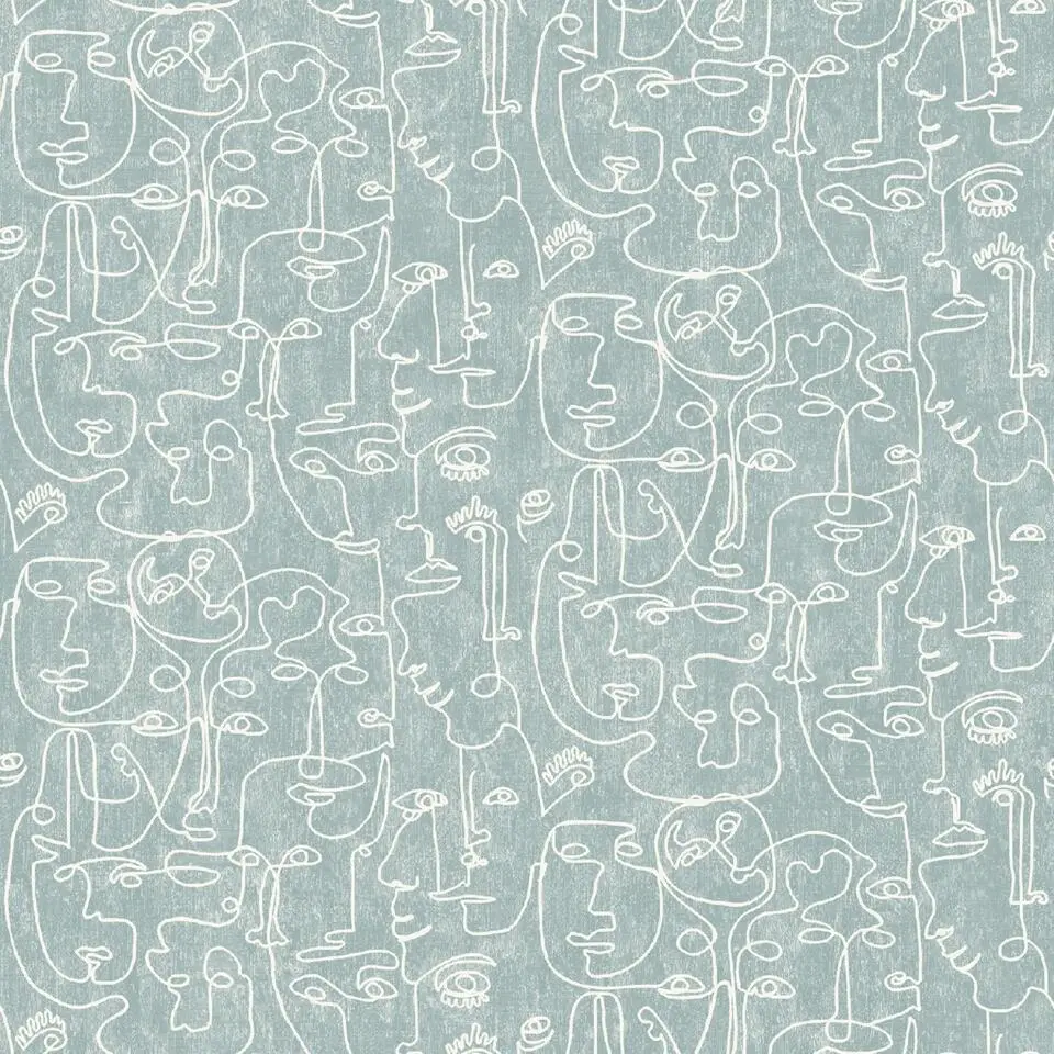 Dutch Wallcoverings - Arty Faces blauwgroen/wit - 0,53x10,05m