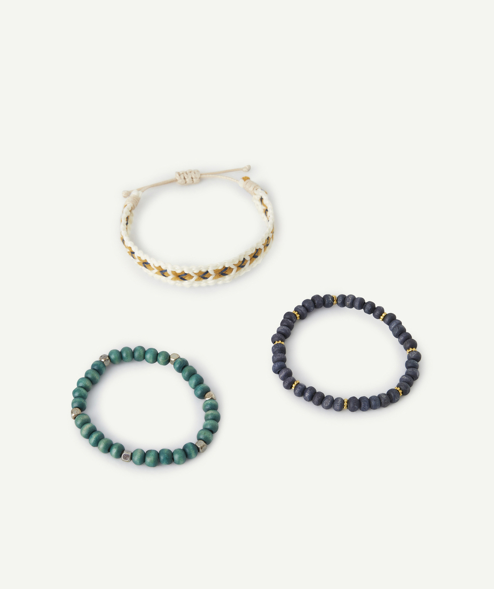 LOT DE 3 BRACELETS GARÇON EN PERLES ET TISSU