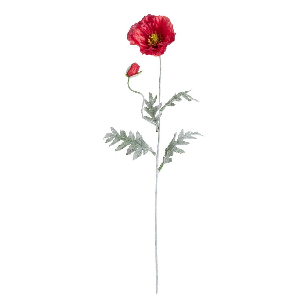 Fleur artificielle coquelicot satin rouge 1 tige L70cm