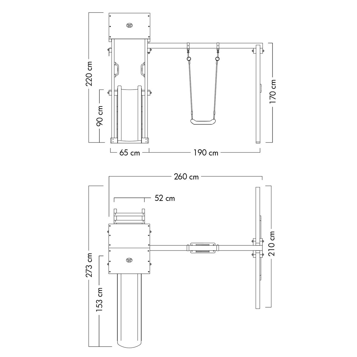 WICKEY TinyWave Speeltoren Klimrek met Schommel en Glijbaan, Klimtoren met Zandbak, Ladder en Speelaccessoires - Groen